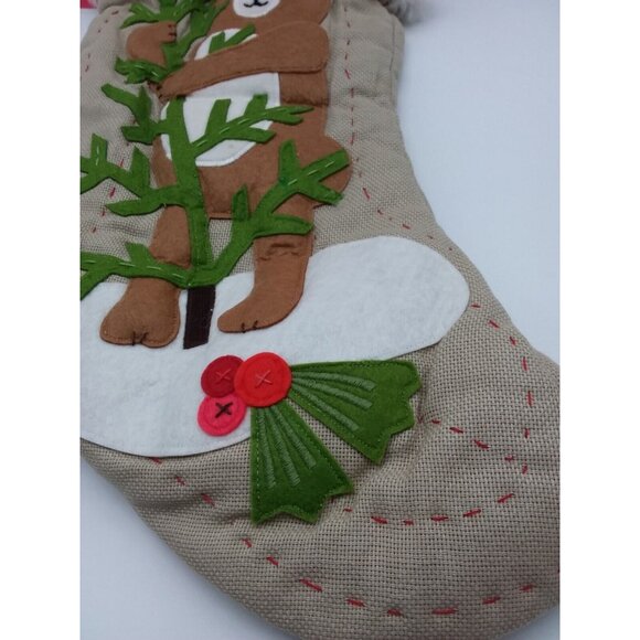 Pottery Barn Kids Becca Woodland Bear Stocking Holiday Christmas Quilted Xmas - Picture 4 of 9